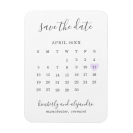 Ímã Calendário Simples Coração Roxo Pastel Salvar a Da