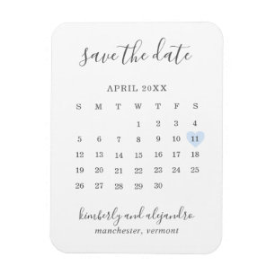 Ímã Calendário Simples Pastel Blue Heart Salvar a Dat