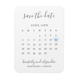 Ímã Calendário Simples Pastel Blue Heart Salvar a Data