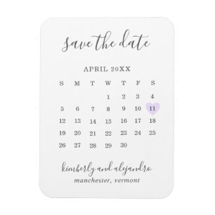 Ímã Calendário Simples Pastel Purple Heart Salvar a D