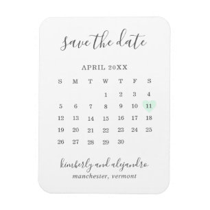 Ímã Calendário Simples Pastel Verde Coração Salva a