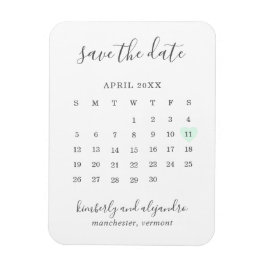 Ímã Calendário Simples Verde Pastel Coração Salvar a D