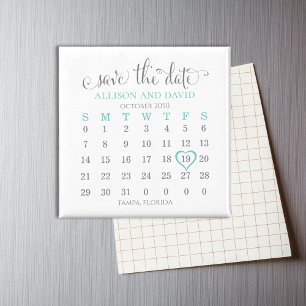 Imã Calendário Turquesa 5 Linhas Salvar a Data Casame