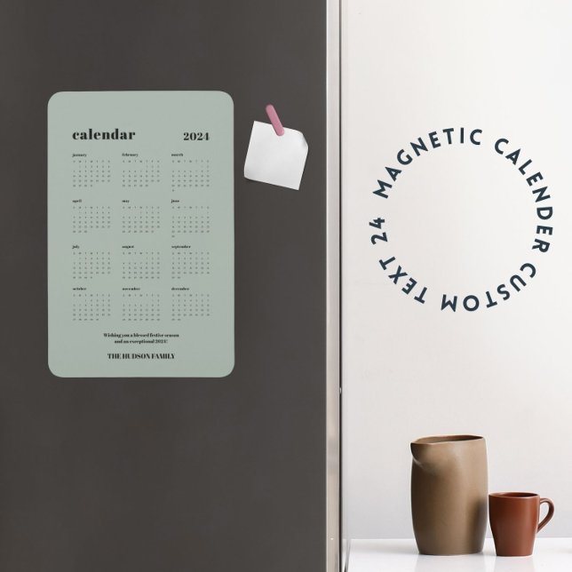 Ímã Calendário Verde Dusty do SImple Chic 2024 (Criador carregado)