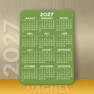 Ímã Calendário - Verde mínimo básico e moderno branco