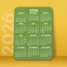 Ímã Calendário - Verde mínimo básico e moderno branco