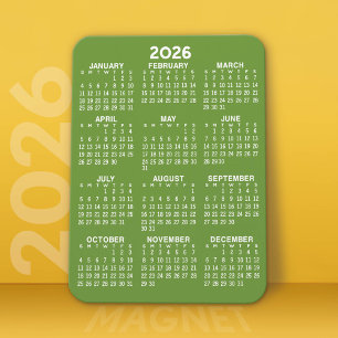 Ímã Calendário - Verde mínimo básico e moderno branco