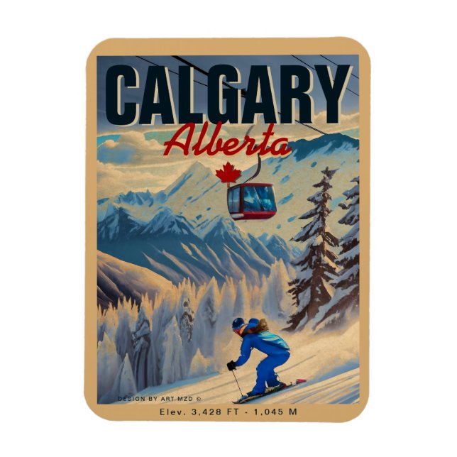 Ímã Calgary Alberta Canada Skiing Souvenirs 1950 (Vertical)