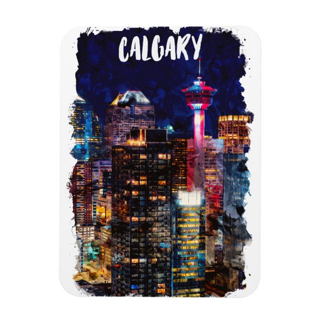 Ímã Calgary Alberta Skyline Por Noite (Vertical)