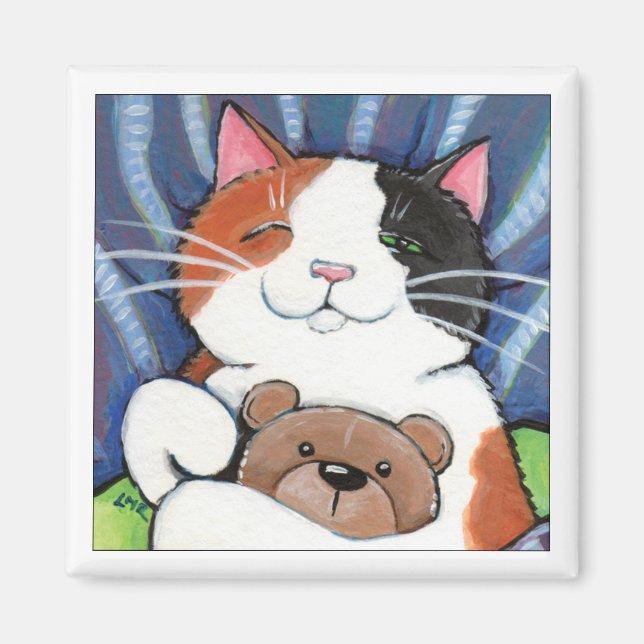 Imã Calico Cat e Teddy Bear | Magneta de Cat Art (Frente)