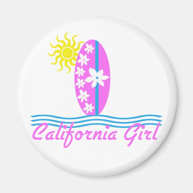 Imã California Girl Pink Surfboard W/Sun (Frente)