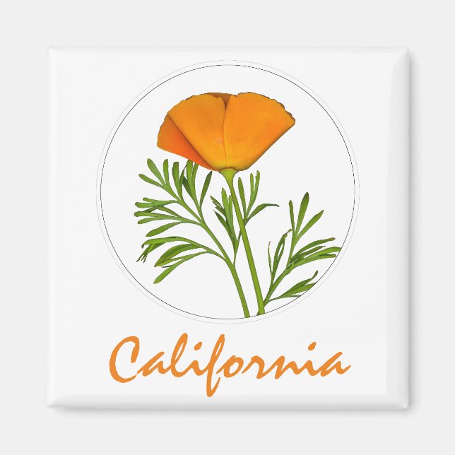 Imã California Poppy em um Círculo, Texto "California" (Frente)