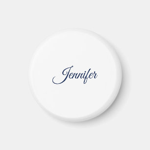 Imã Caligrafia Elegante Azul Branco Simples Nome