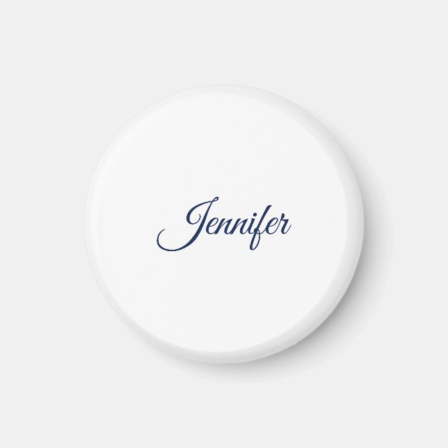 Imã Caligrafia Elegante Azul Branco Simples Nome (Frente)