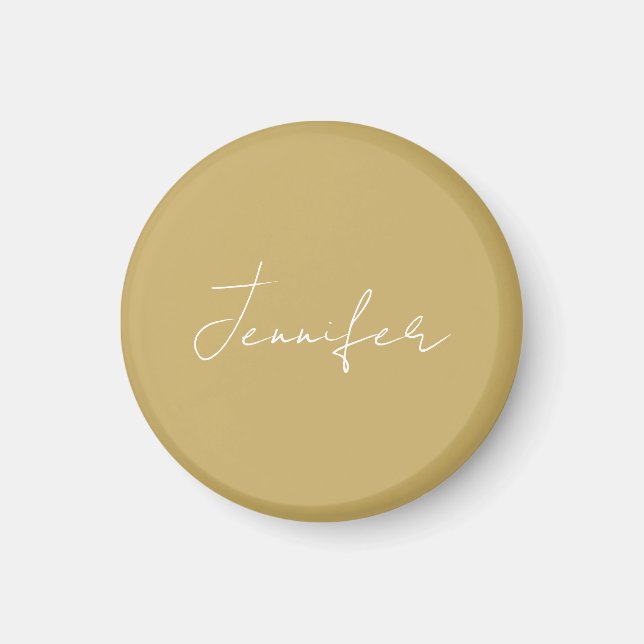 Imã Caligrafia Elegante Cor Dourada Nome Simples Plano (Frente)