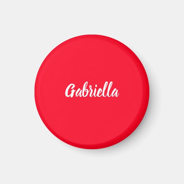 Imã Caligrafia Elegante Vermelho Branco Simples Nome S (Frente)