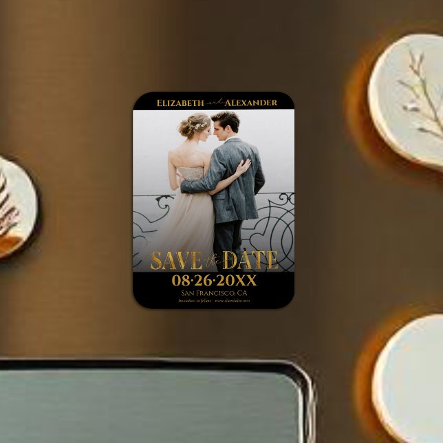 Ímã Caligrafia Gold Salve a Foto da Data (Criador carregado)