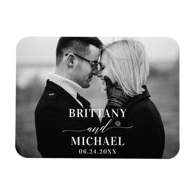 Ímã Caligrafia moderna salva a data preto e branco (Horizontal)