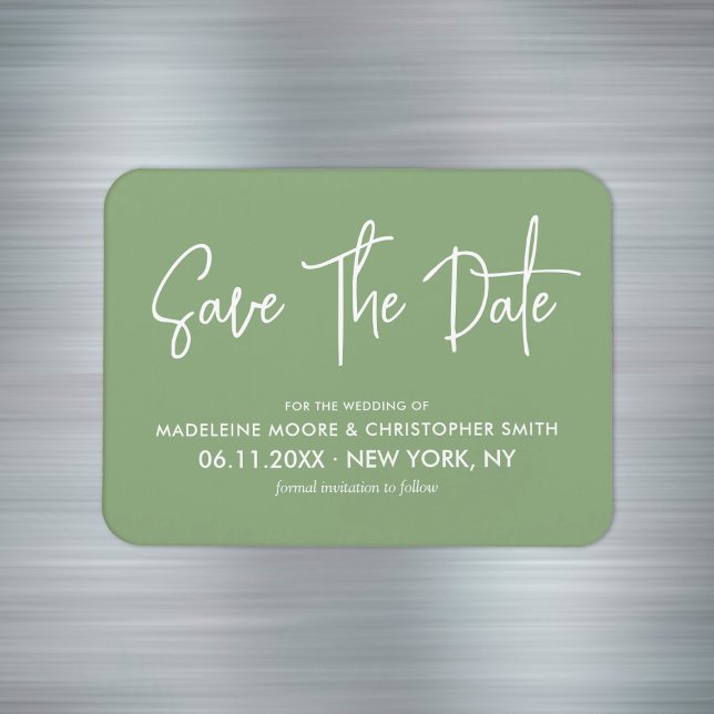 Ímã Caligrafia Moderna Verde Sage Salvar a Data (Sage Green Modern Calligraphy Save The Date Magnet
)