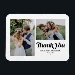 Ímã Caligrafia Retrorística Negra Casamento Fotográfic<br><div class="desc">Expresse sua gratidão em estilo com nosso obrigado personalizável de casamento fotográfico, seu ímã, com caligrafia retrorreflectora e uma encantadora colagem de duas fotos. Perfeito para comemorar seu dia especial, este obrigado que você imprime permite que você exiba seus momentos favoritos enquanto transmite obrigados sentidos para seus entes queridos. Personalize...</div>