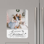 Ímã Caligrafia Romântica Foto Feliz de Natal<br><div class="desc">Magneta romântica e elegante da cozinha de fotos de feriado. Para personalização mais avançada deste design,  clique no link Personalizar Mais para alterar a fonte,  o tamanho,  a cor,  etc.</div>