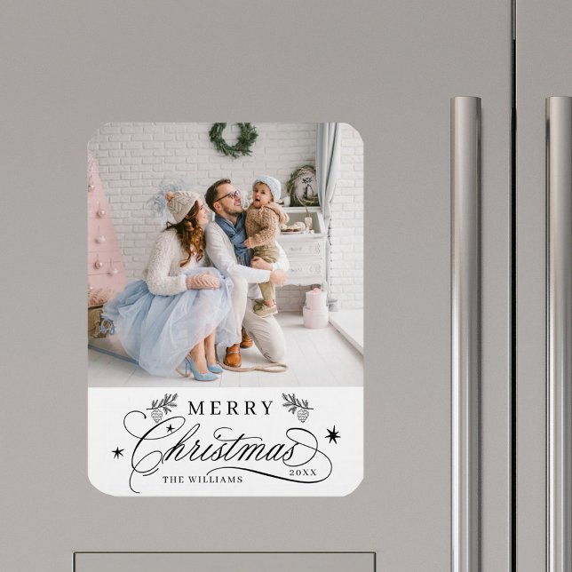 Ímã Caligrafia Romântica Foto Feliz de Natal (Criador carregado)