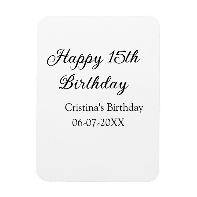 Ímã caligrafia simples e feliz aniversário de 15 (Vertical)