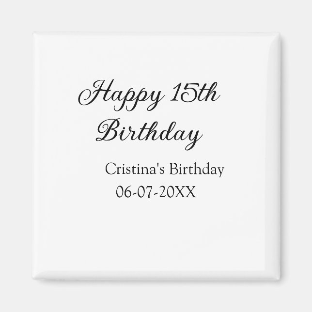 Imã caligrafia simples e feliz aniversário de 15 (Frente)