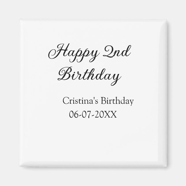 Imã caligrafia simples segundo aniversário feliz mínim (Frente)