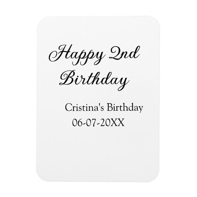 Ímã caligrafia simples segundo aniversário feliz mínim (Vertical)