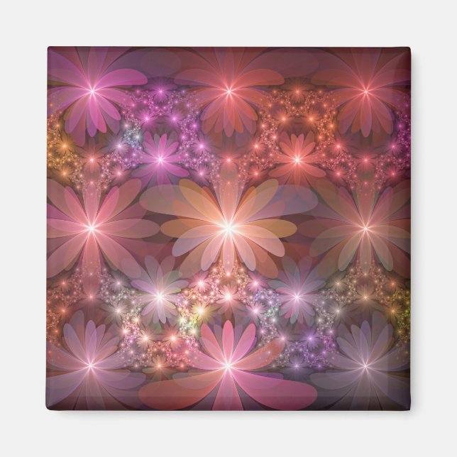 Imã Cama De Flores Colorida Abstrata Arte Fractal Bril (Frente)