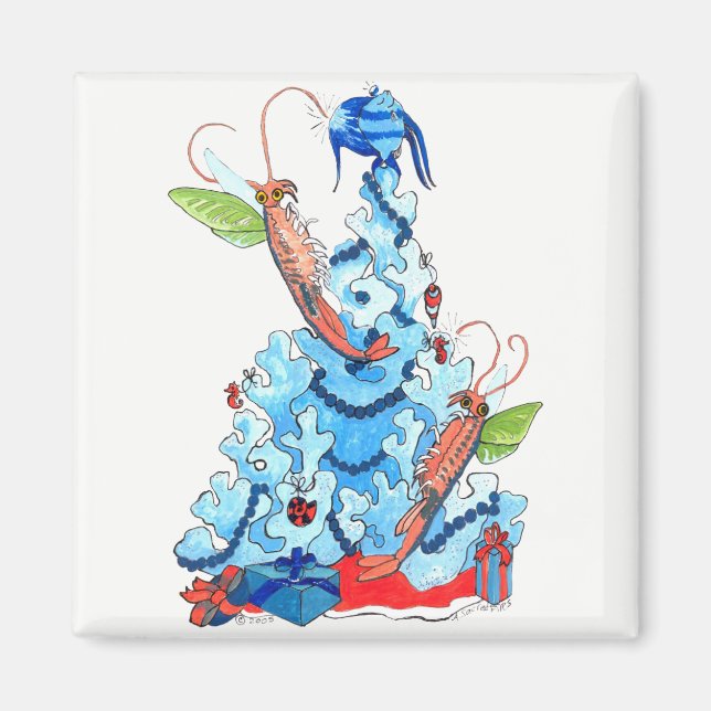 Imã Camarão e árvore de fadas de Natal brancas (Frente)