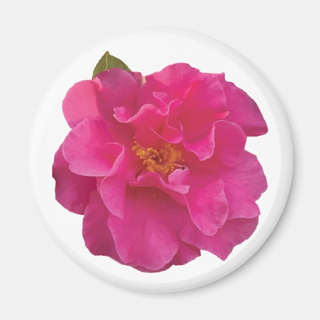Imã Camélia Rosa Fúcsia Floral Realista (Frente)