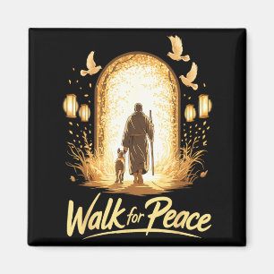 Imã Caminhada pela Paz Monge Espiritual com Cão e Pomb