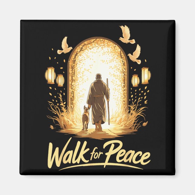 Imã Caminhada pela Paz Monge Espiritual com Cão e Pomb (Frente)