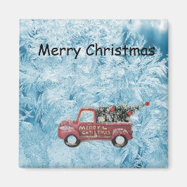 Imã Caminhão de safra vermelho sobre fundo azul com fl