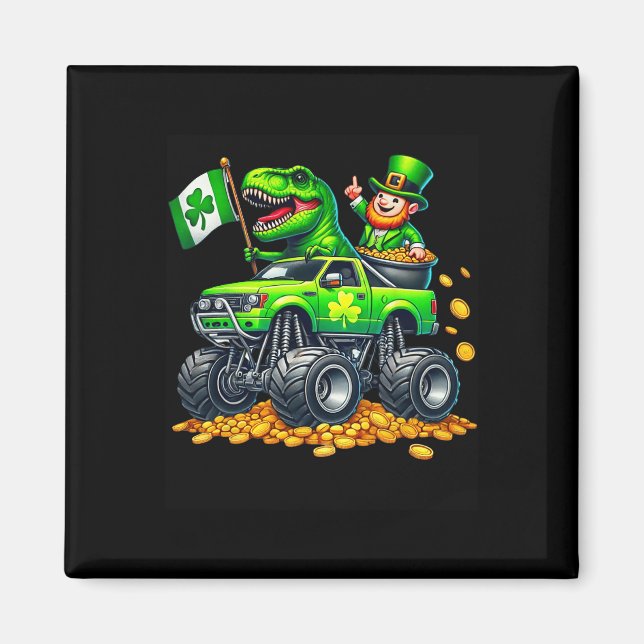 Imã Caminhão Monstro Meninos T-rex Leprechaun Dia de S (Frente)