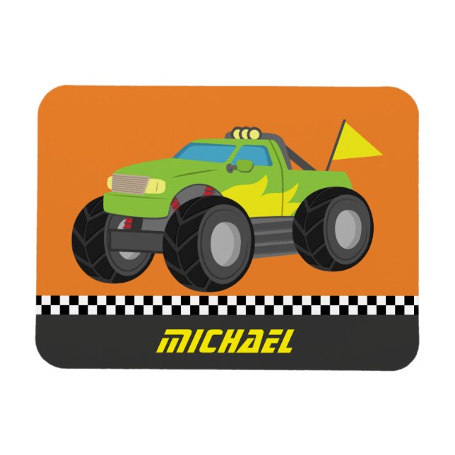 Ímã Caminhão Monstro Verde de Corrida para Rapazes (Horizontal)