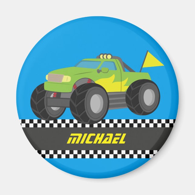 Imã Caminhão Monstro Verde de Corrida Personalizado (Frente)