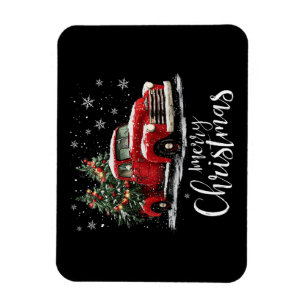 Ímã Caminhão Vermelho Antigo Papai Noel Árvore Feliz N
