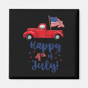 Imã Caminhão Vermelho Com Bandeira Americana Feliz 4 D