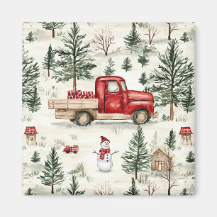 Imã Caminhão Vermelho com presentes e boneco de neve