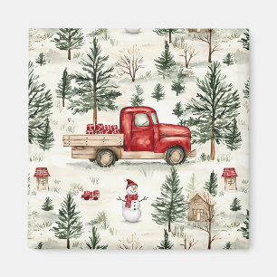 Imã Caminhão Vermelho com presentes e boneco de neve