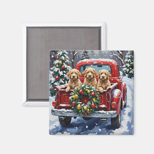 Imã Caminhão Vermelho de Natal Cockapoo Férias