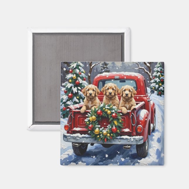 Imã Caminhão Vermelho de Natal Cockapoo Férias (Front/Back)