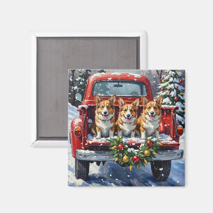 Imã Caminhão Vermelho de Natal Corgi Festa