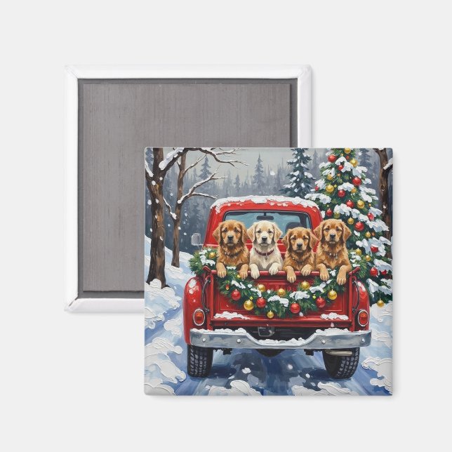 Imã Caminhão Vermelho de Natal Lhasa Apso Feriado (Front/Back)