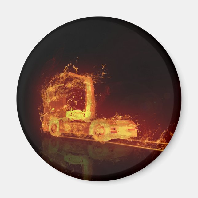 Imã Caminhão Vermelho Queimado em Chamas de Fogo (Frente)