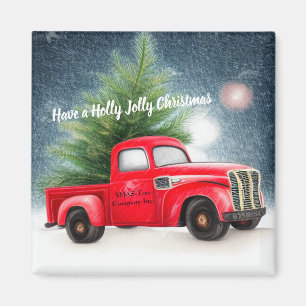 Imã Caminhão vintage vermelho e árvore natal personali