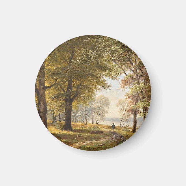 Imã Caminho da Floresta com Hiker no outono (Frente)